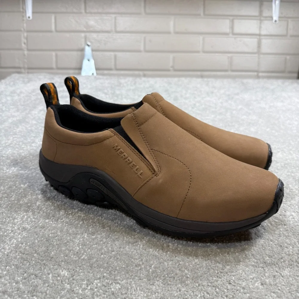 Merrell Jungle Moc Nubuck Leather Brown Slip On Hiking Shoes J63839W NIB M 10.5W